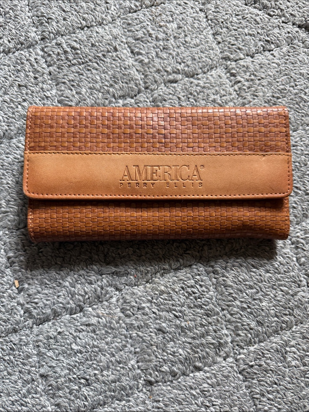 Vintage Perry Ellis Tan Woven Leather Wallet